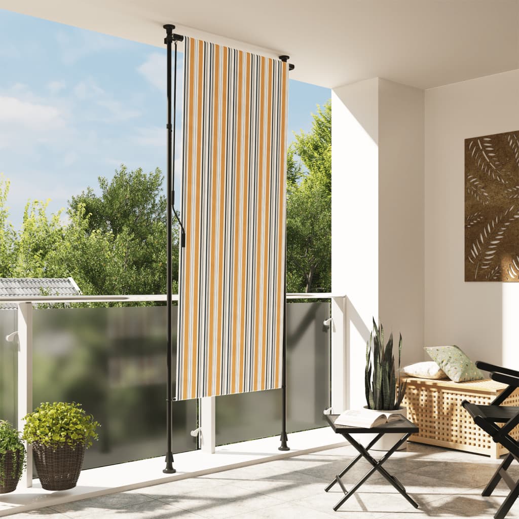 Outdoor roller blind yellow and white 100x270 cm fabric and steel