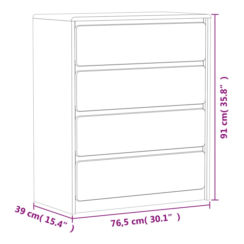 Chest of drawers SAUDA oak 76.5x39x91 cm solid pine