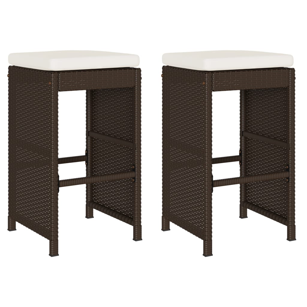 Outdoor bar stools with cushions 2 pcs brown poly rattan