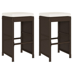 Outdoor bar stools with cushions 2 pcs brown poly rattan