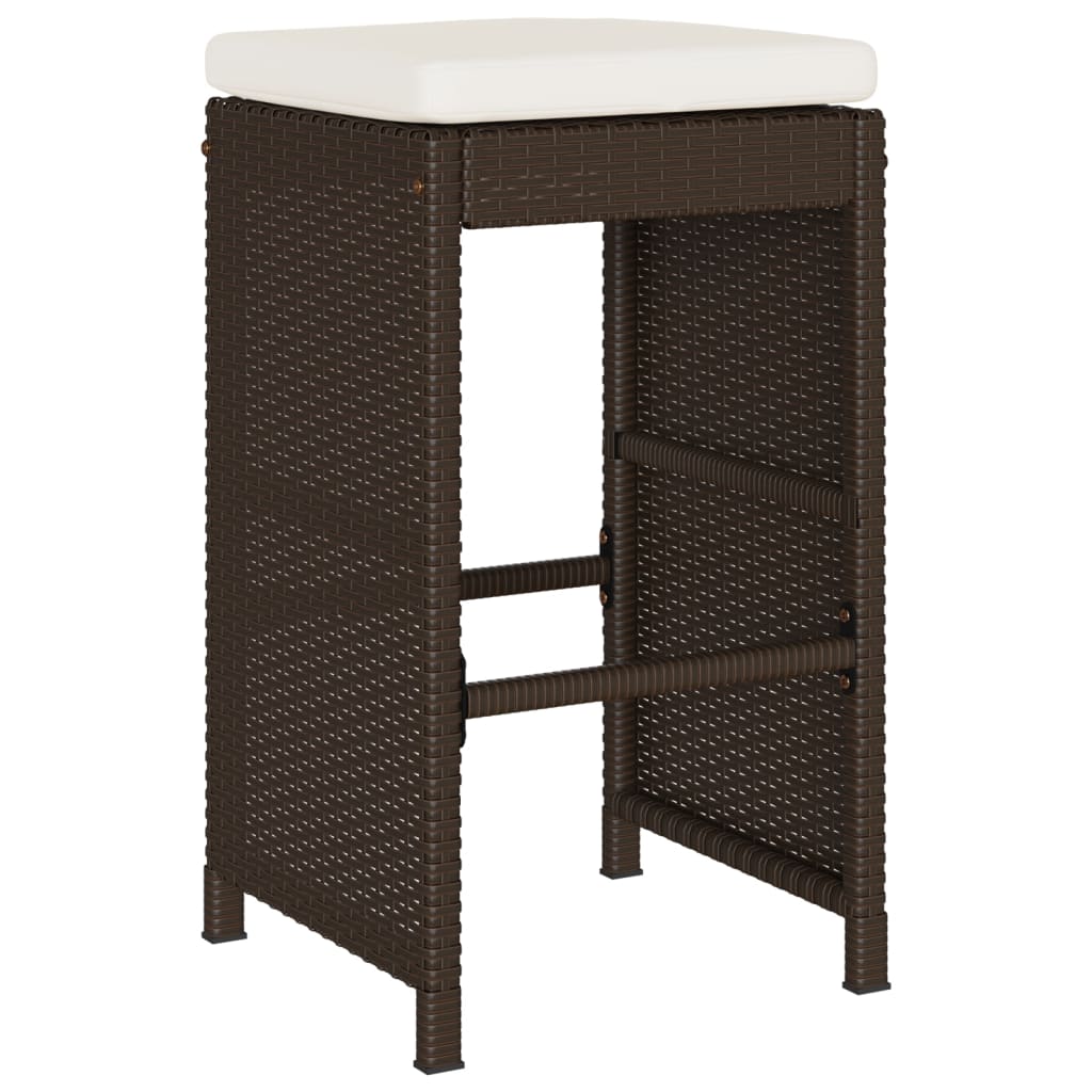 Outdoor bar stools with cushions 2 pcs brown poly rattan