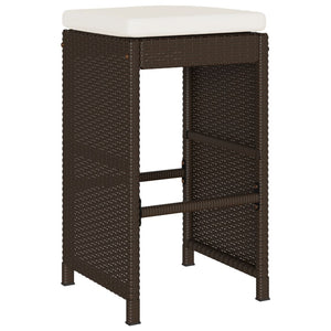 Outdoor bar stools with cushions 2 pcs brown poly rattan