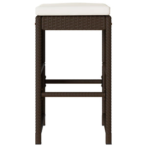 Outdoor bar stools with cushions 2 pcs brown poly rattan