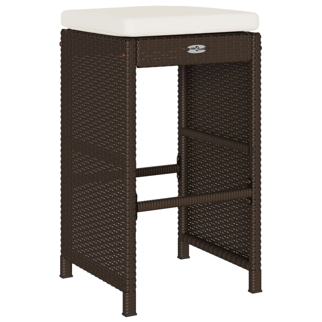 Outdoor bar stools with cushions 2 pcs brown poly rattan