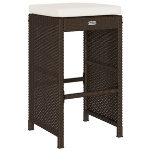 Outdoor bar stools with cushions 2 pcs brown poly rattan