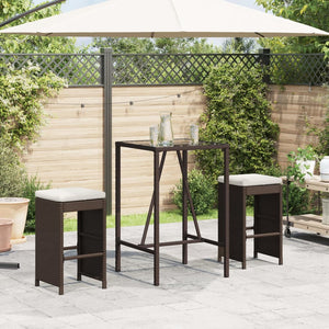 Outdoor bar stools with cushions 2 pcs brown poly rattan