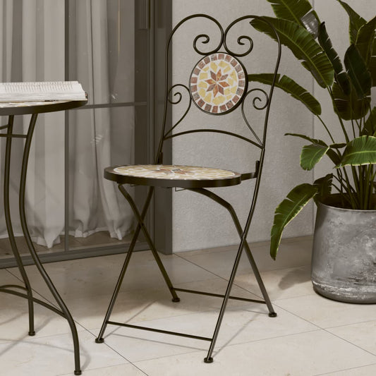 Folding bistro chairs 2 pcs terracotta and white ceramic