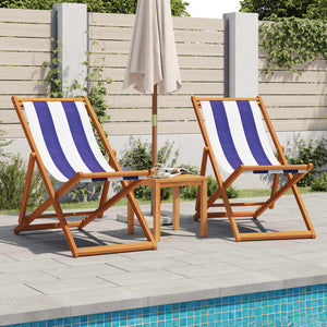 Folding beach chair blue and white solid eucalyptus wood and fabric