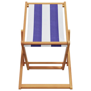Folding beach chair blue and white solid eucalyptus wood and fabric