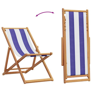 Folding beach chair blue and white solid eucalyptus wood and fabric