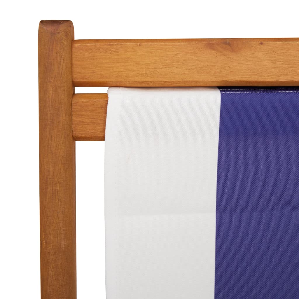 Folding beach chair blue and white solid eucalyptus wood and fabric