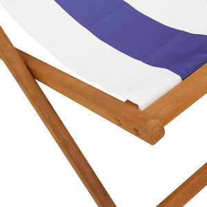 Folding beach chair blue and white solid eucalyptus wood and fabric