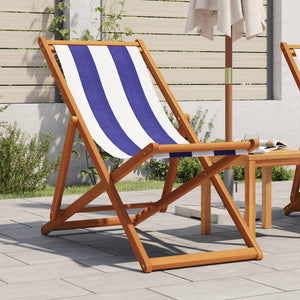Folding beach chair blue and white solid eucalyptus wood and fabric
