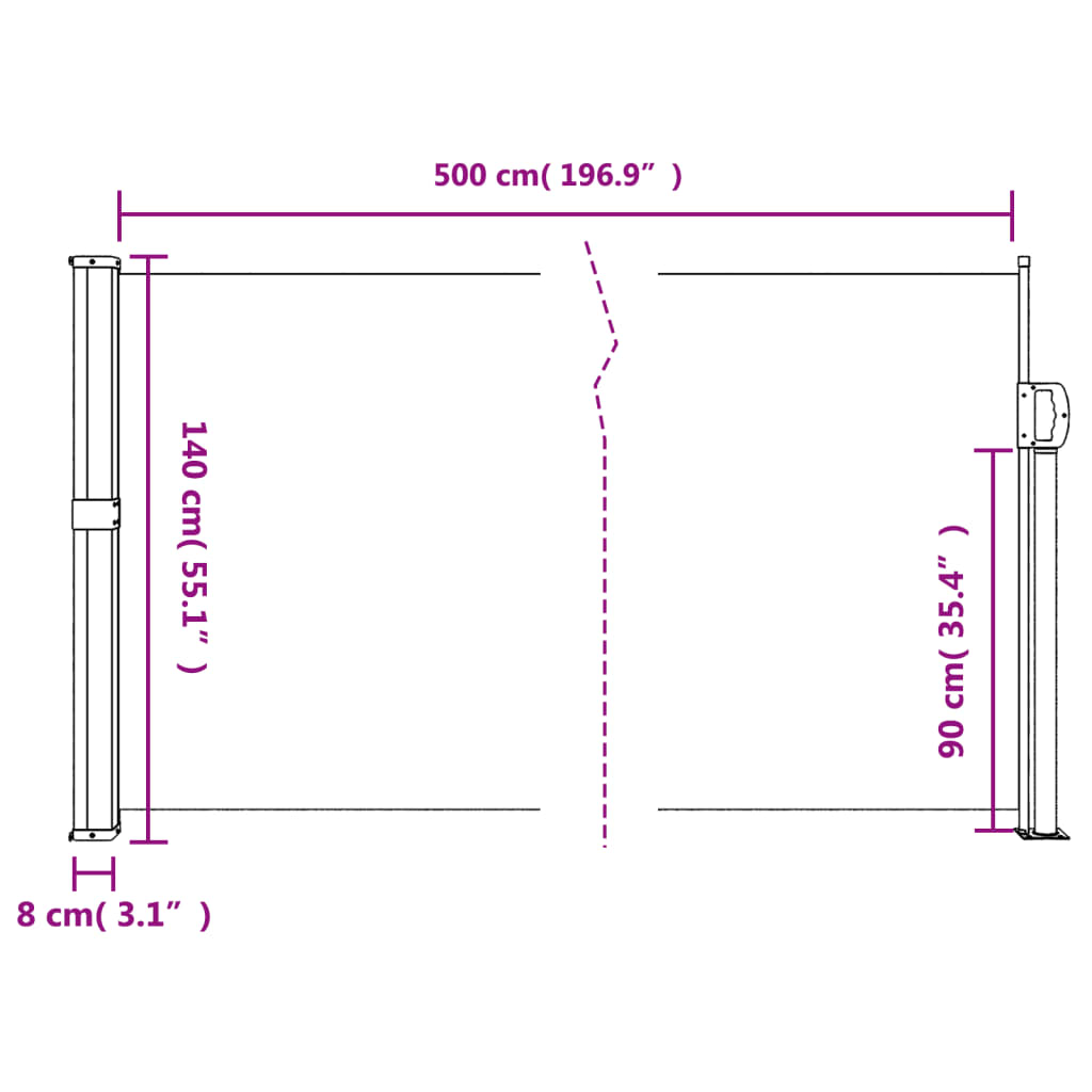Retractable side awning blue 140x500 cm