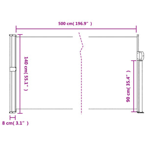 Retractable side awning blue 140x500 cm
