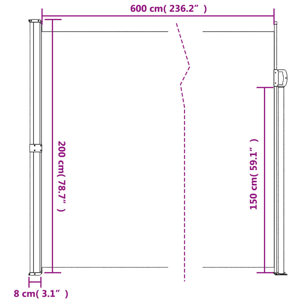 Retractable side awning terracotta 200x600 cm