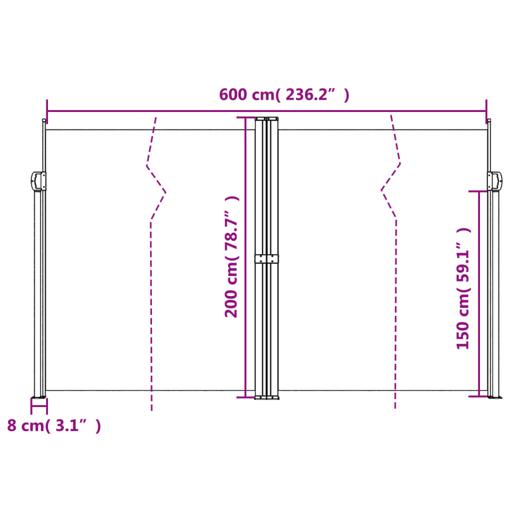 Retractable side awning terracotta 200x600 cm