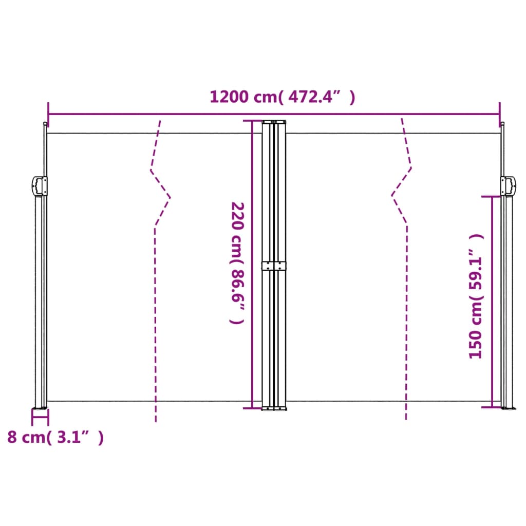 Retractable side awning 220x1200 cm red