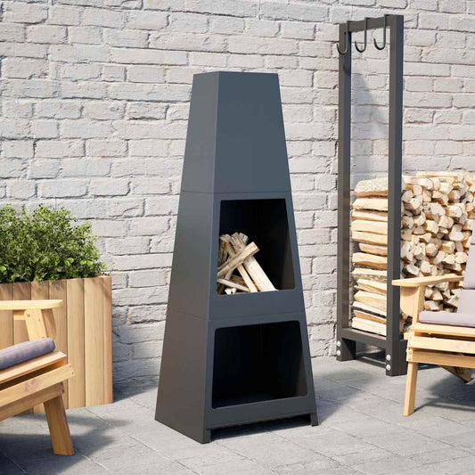 Outdoor fireplace with burner tower design black steel