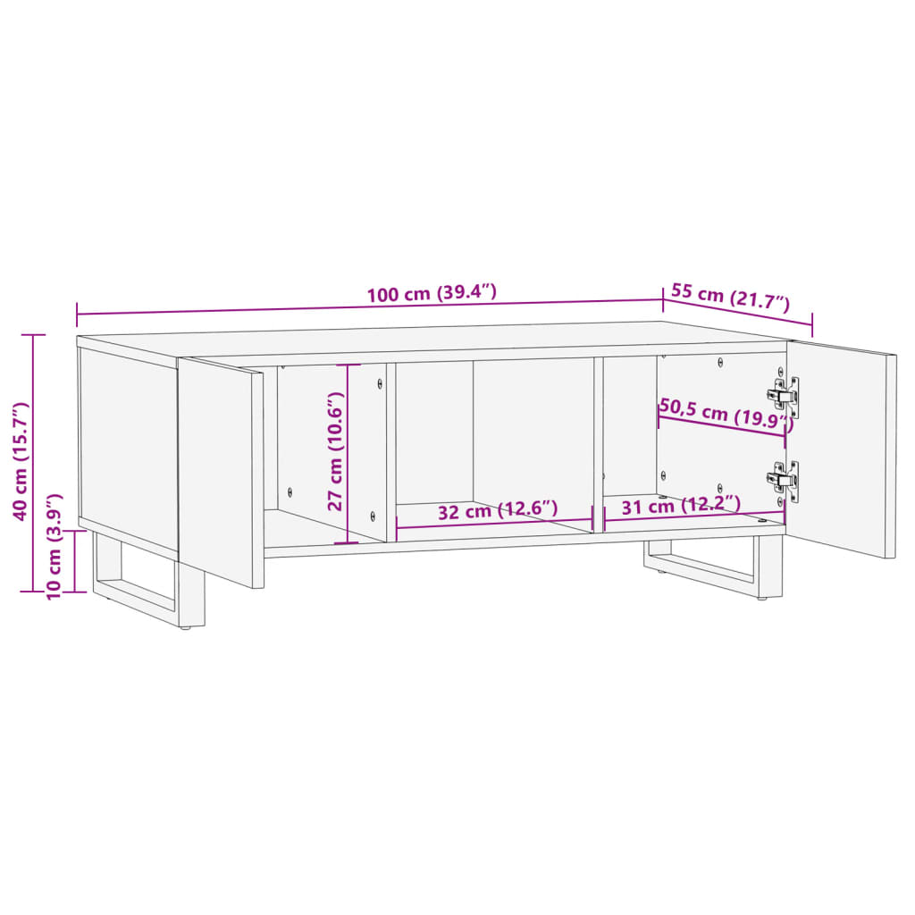 Coffee table 100x55x40 cm rough solid mango wood
