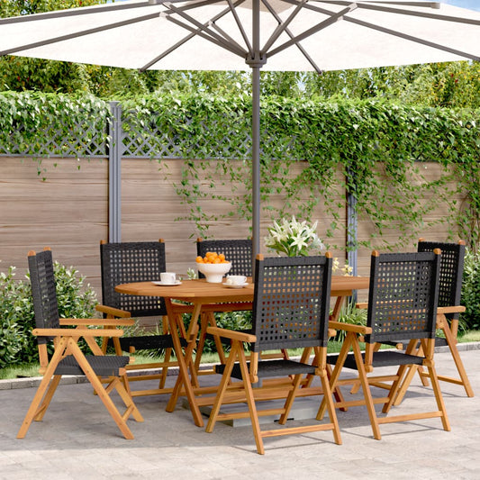 Garden armchairs 6 pieces black poly rattan and solid wood