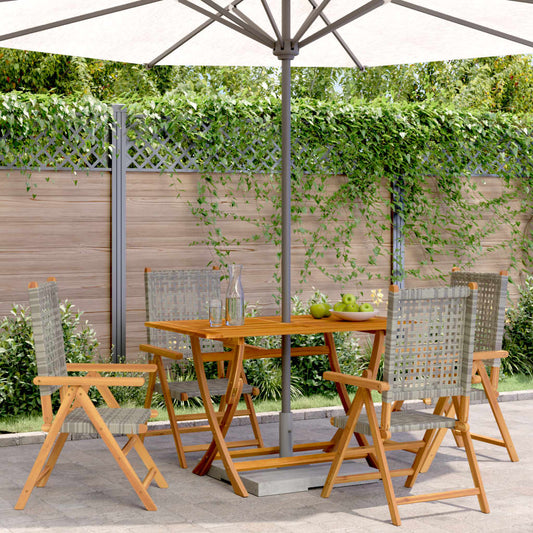 Garden armchairs 4 pcs grey poly rattan and solid wood