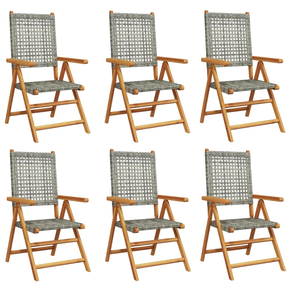Garden armchairs 6 pieces grey poly rattan and solid wood