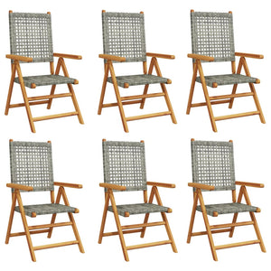 Garden armchairs 6 pieces grey poly rattan and solid wood