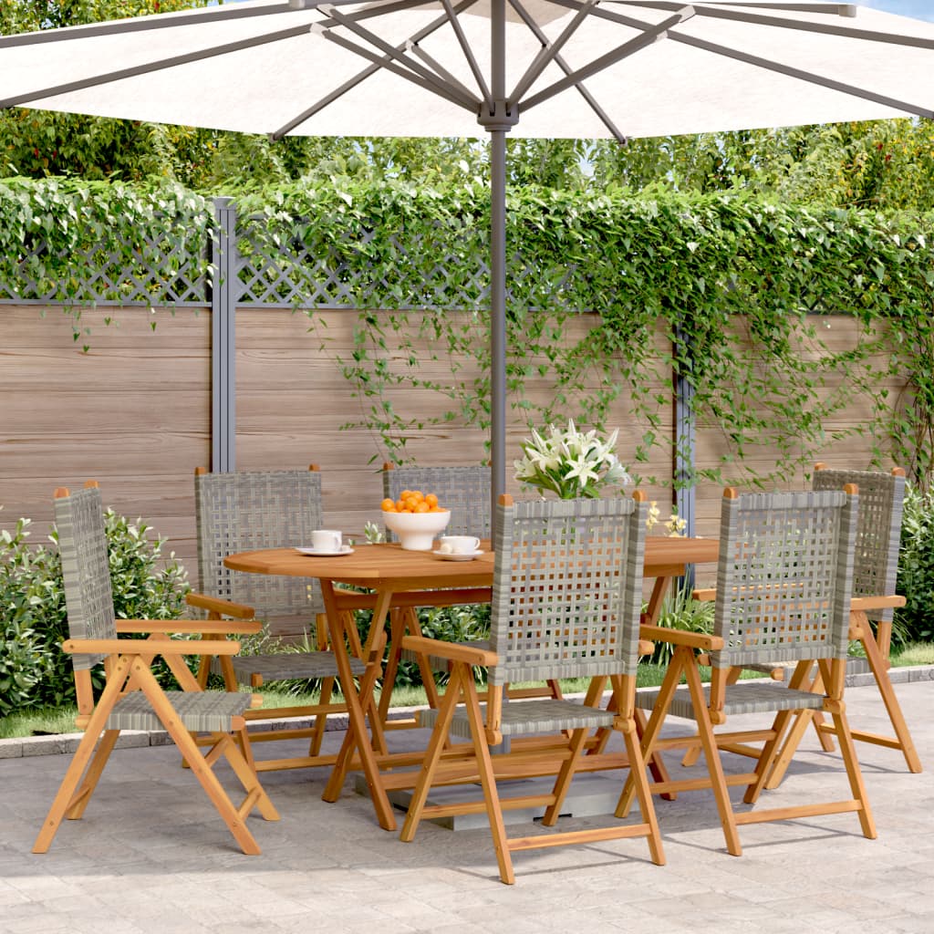 Garden armchairs 6 pieces grey poly rattan and solid wood