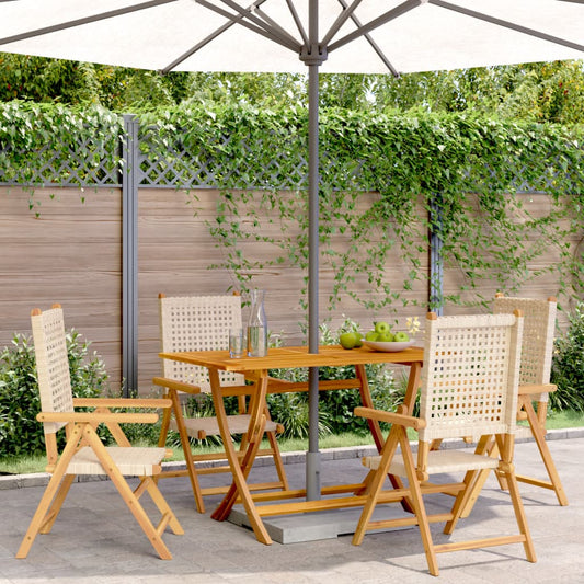 Garden armchairs 4 pcs beige poly rattan and solid wood