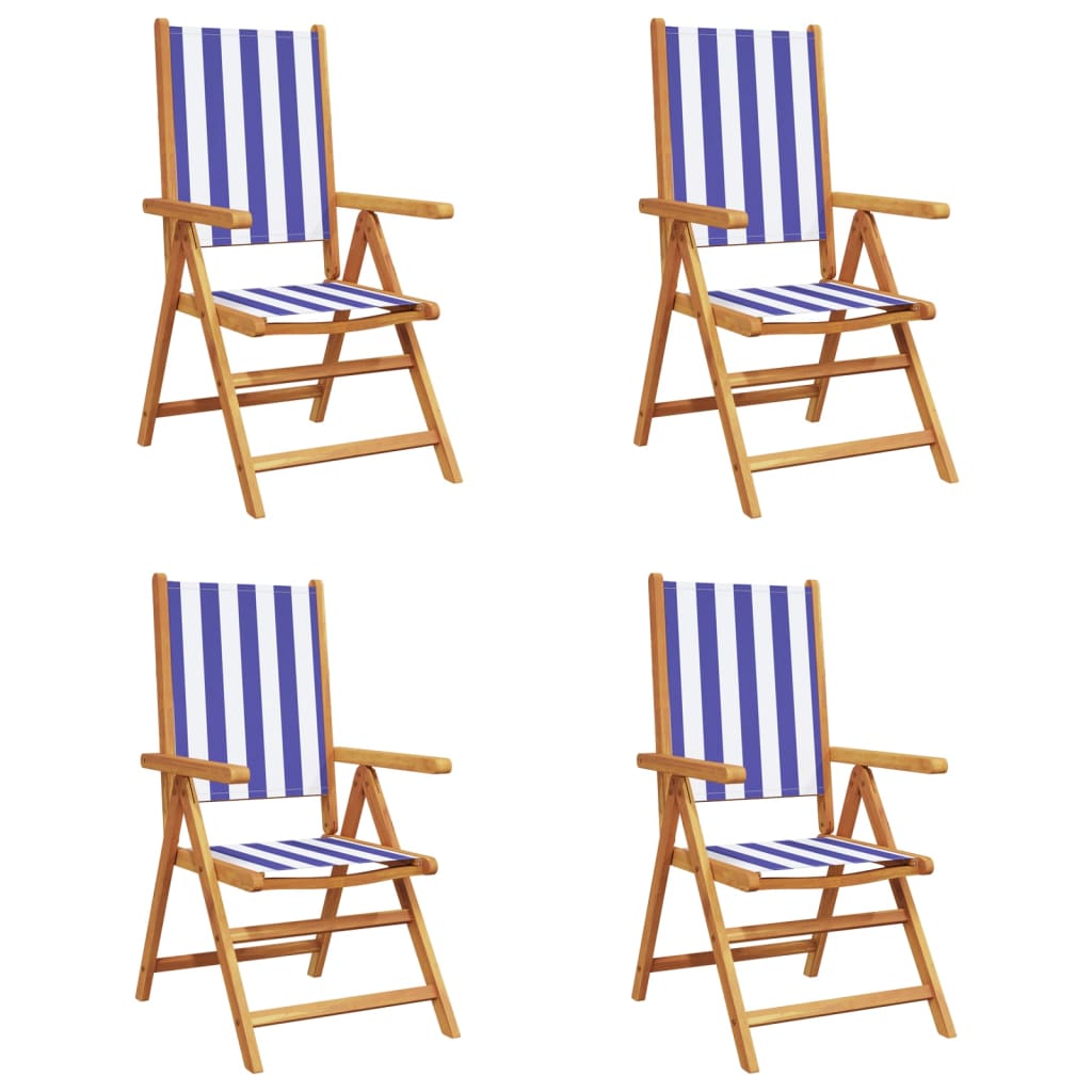 Garden armchairs 4 pieces blue and white fabric and solid wood