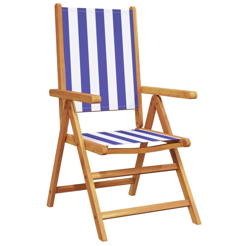 Garden armchairs 4 pieces blue and white fabric and solid wood