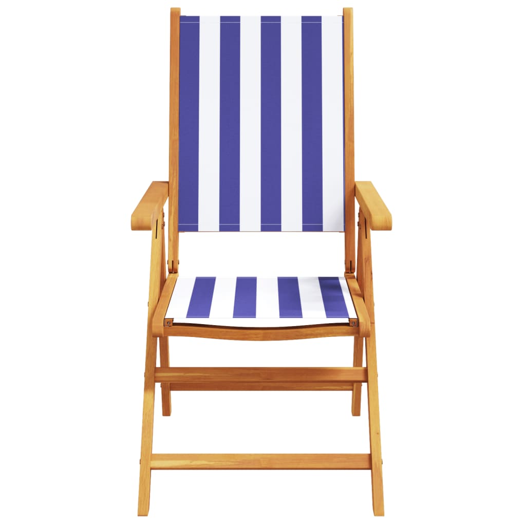 Garden armchairs 4 pieces blue and white fabric and solid wood