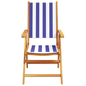 Garden armchairs 4 pieces blue and white fabric and solid wood