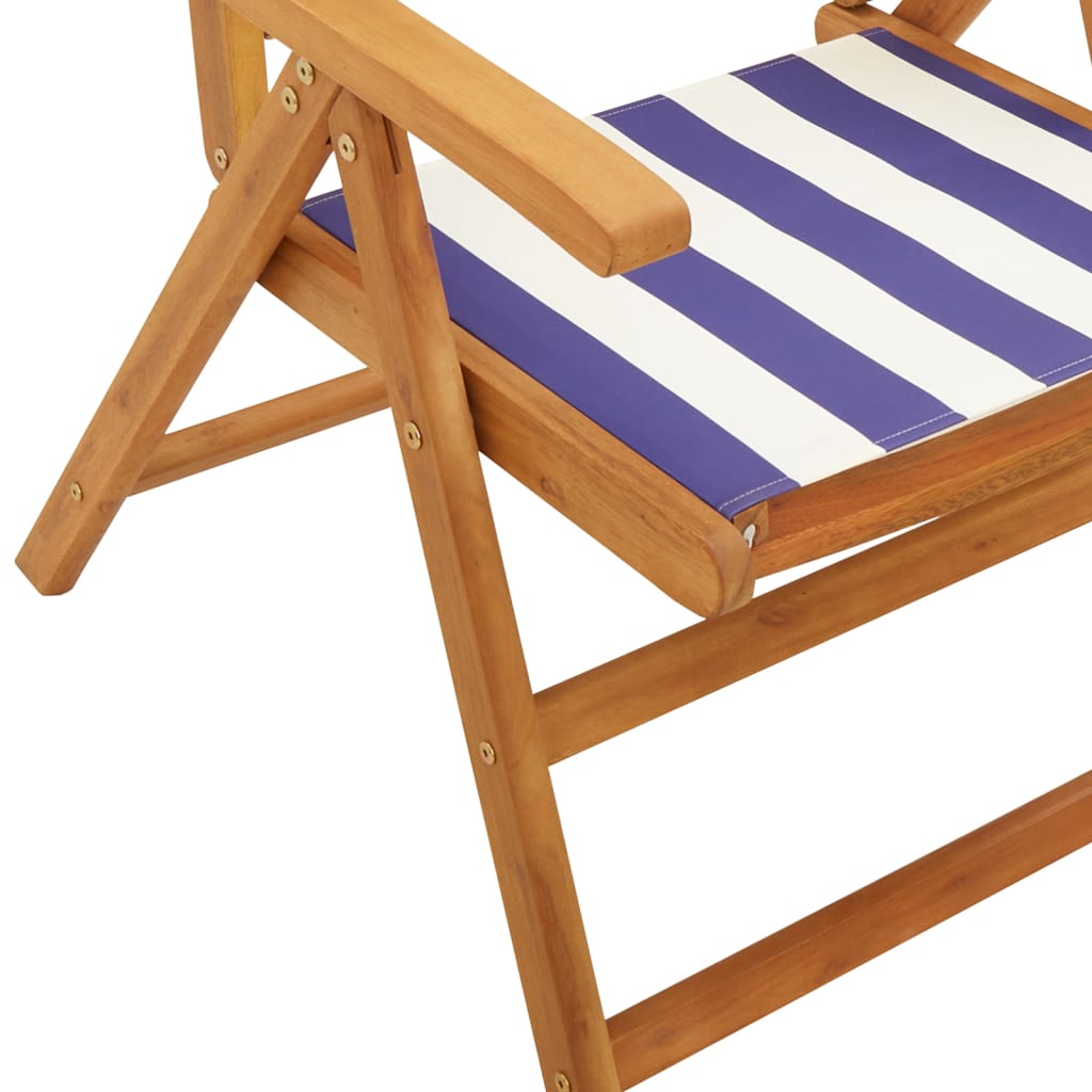 Garden armchairs 4 pieces blue and white fabric and solid wood