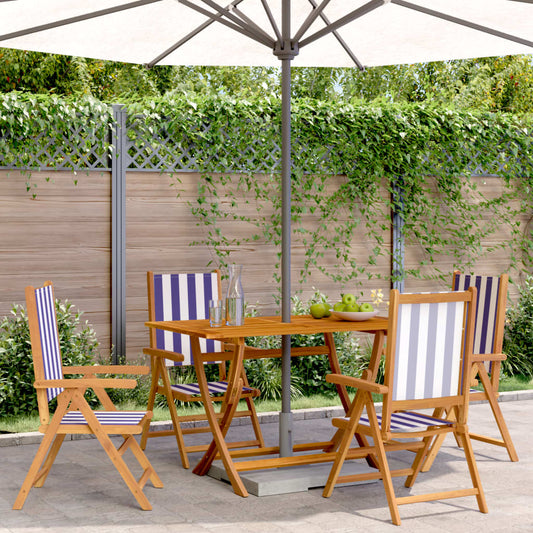 Garden armchairs 4 pieces blue and white fabric and solid wood