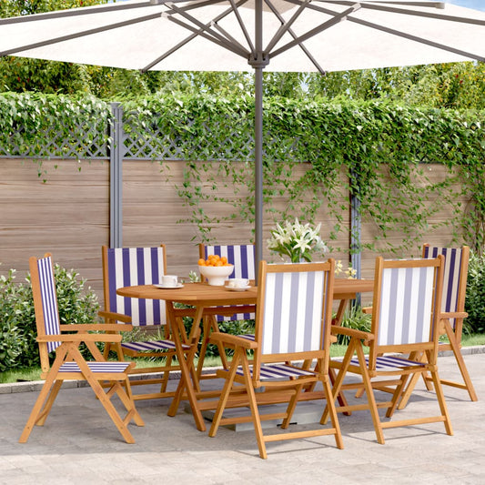Garden armchairs 6 pieces blue and white fabric and solid wood