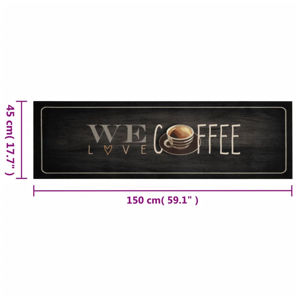 Kitchen rug washable Coffee text 45x150 cm velvet