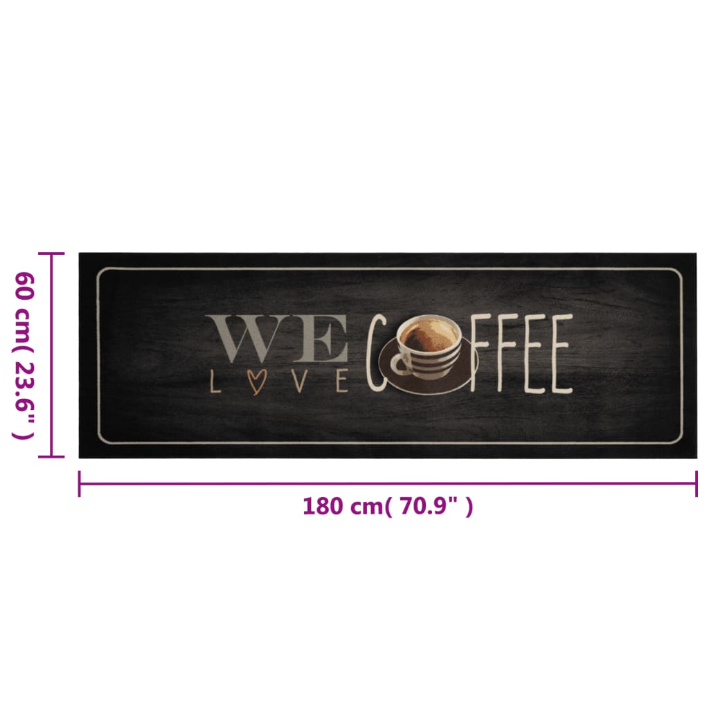 Kitchen rug washable Coffee text 60x180 cm velvet