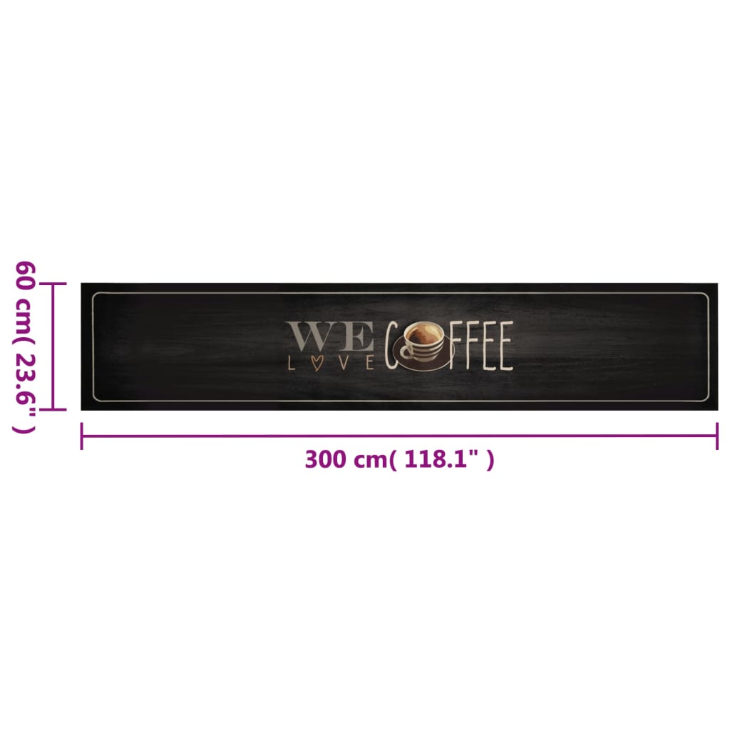 Kitchen rug washable Coffee text 60x300 cm velvet