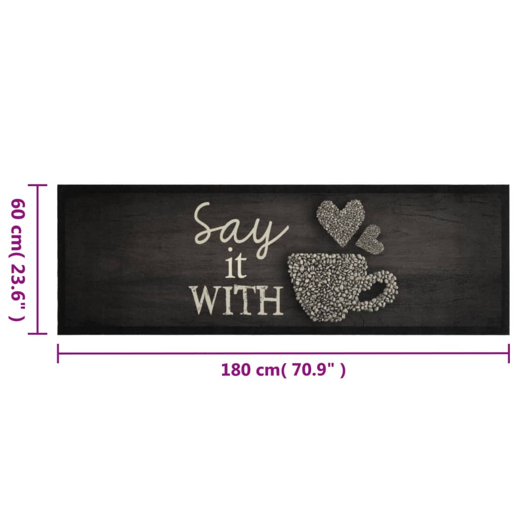 Kitchen rug washable Cup black 60x180 cm velvet