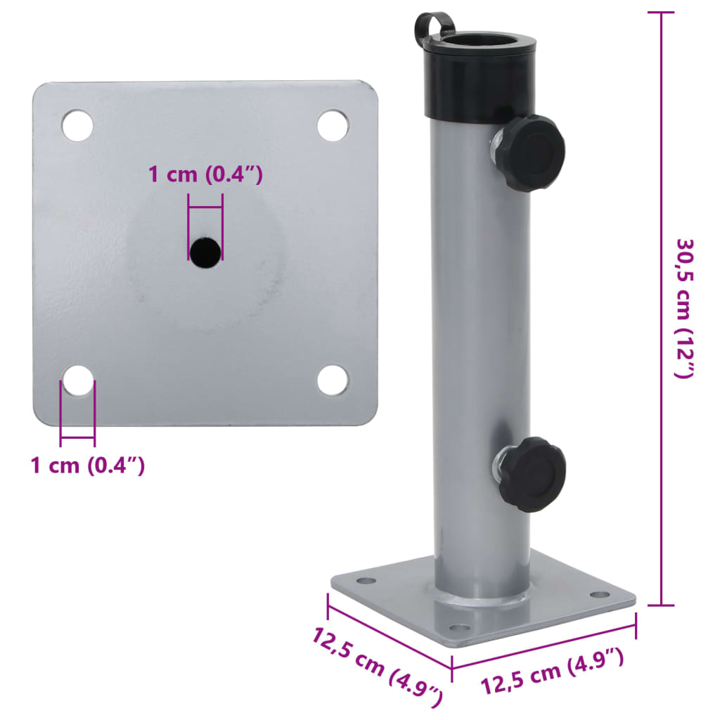 Parasol base for Ø38/48 mm pole silver steel