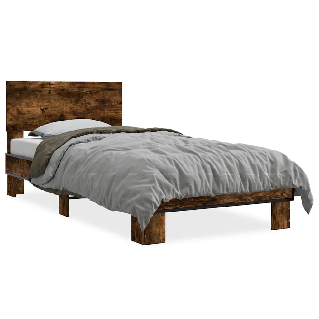 Bed frame smoked oak 75x190 cm engineered wood and metal