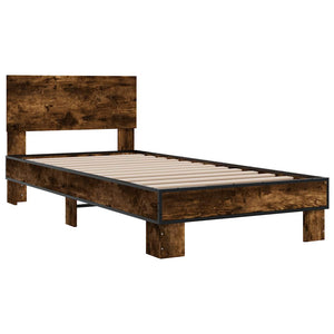 Bed frame smoked oak 75x190 cm engineered wood and metal