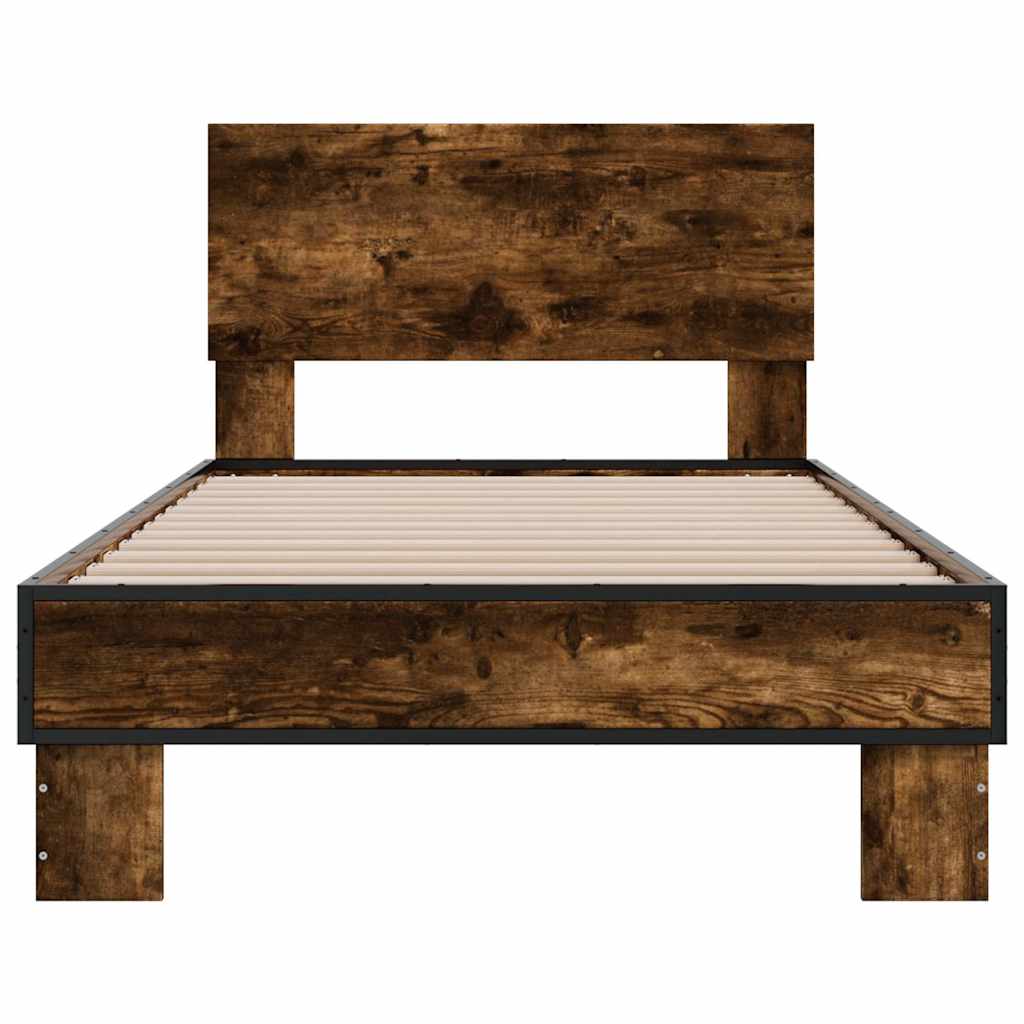 Bed frame smoked oak 75x190 cm engineered wood and metal
