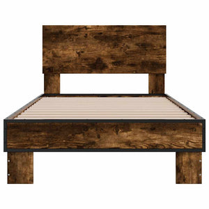 Bed frame smoked oak 75x190 cm engineered wood and metal