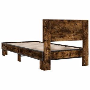 Bed frame smoked oak 75x190 cm engineered wood and metal