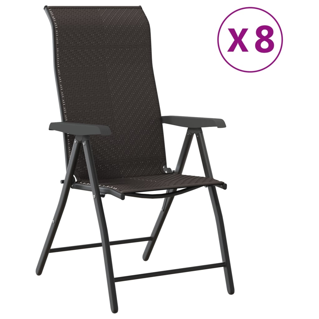 Folding garden chairs 8 pcs black coffee poly rattan