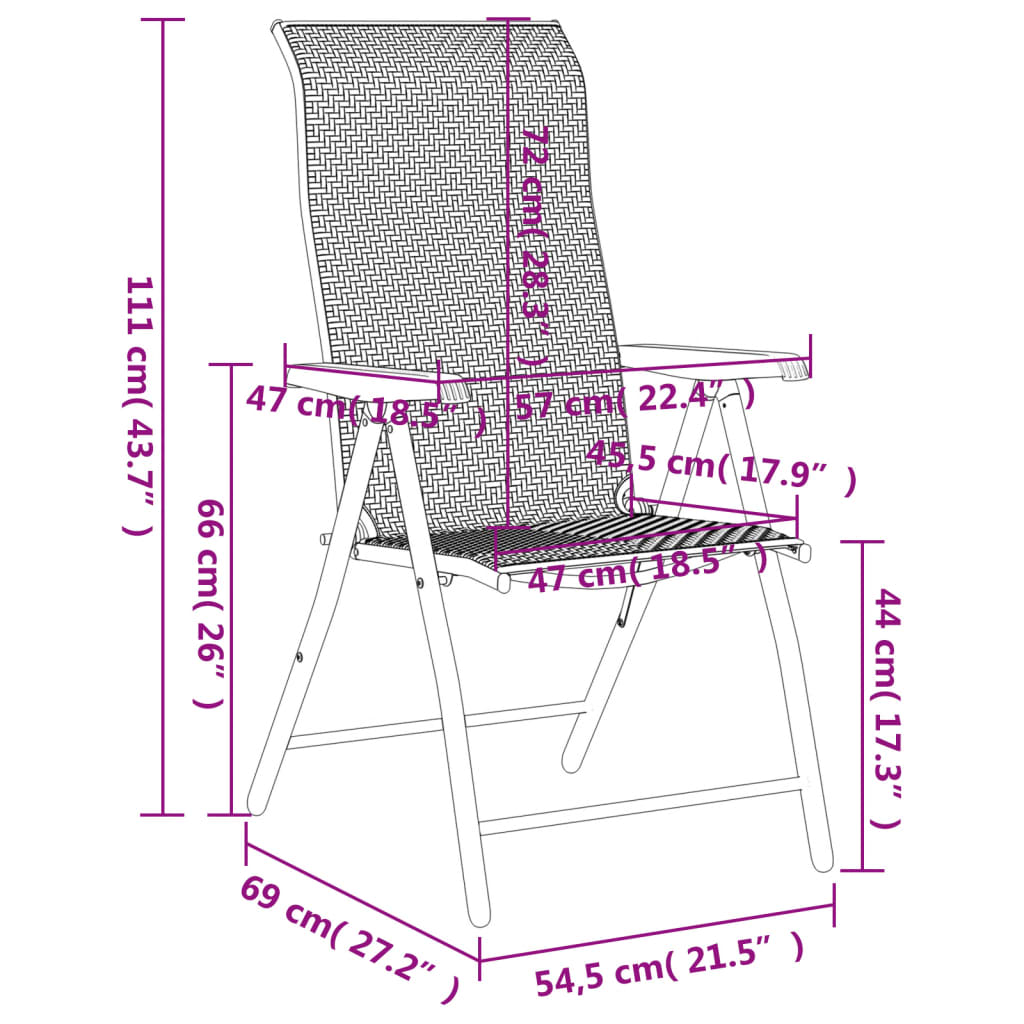 Folding garden chairs 8 pcs black coffee poly rattan