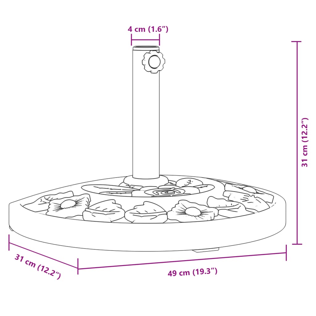 Parasol foot for Ø38 / 48 mm rods 9 kg semi-round